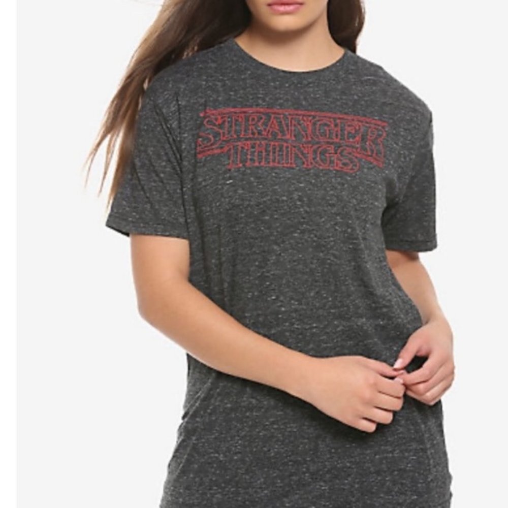 Stranger Things Speckled Charcoal Graphic Short Sleeve Shirt